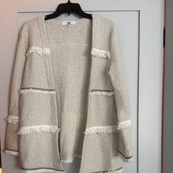 BB Dakota Sweaters - BB Dakota Cream Cardigan with Fringe Accents
